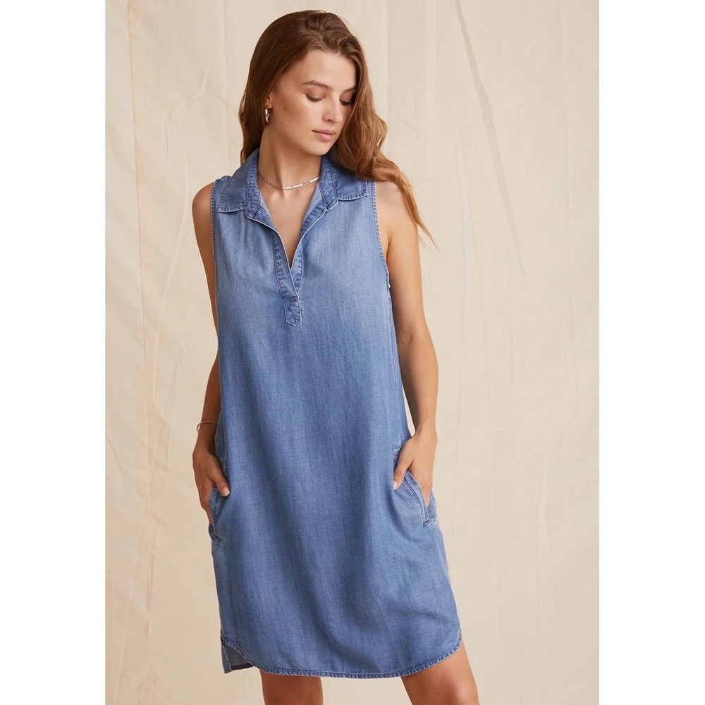 Bella Dahl Blue Tencel Sleeveless Shift Dress | Size Medium